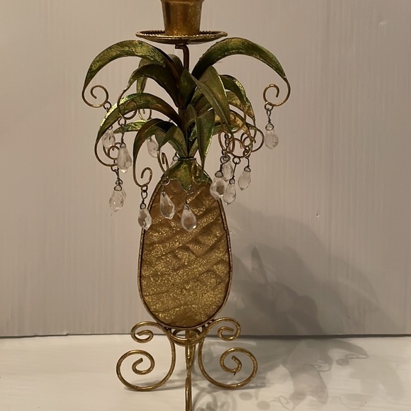 Pineapple 🍍 Detailed Candle Holder -w/ Hanging Clear Beads Must see - unique - Picture 8 of 14